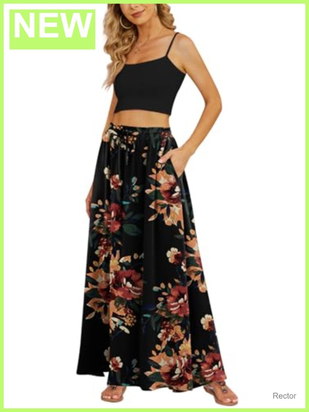 Women's Maxi Skirt Flowy High Waist Casual Long Skirt with Pockets